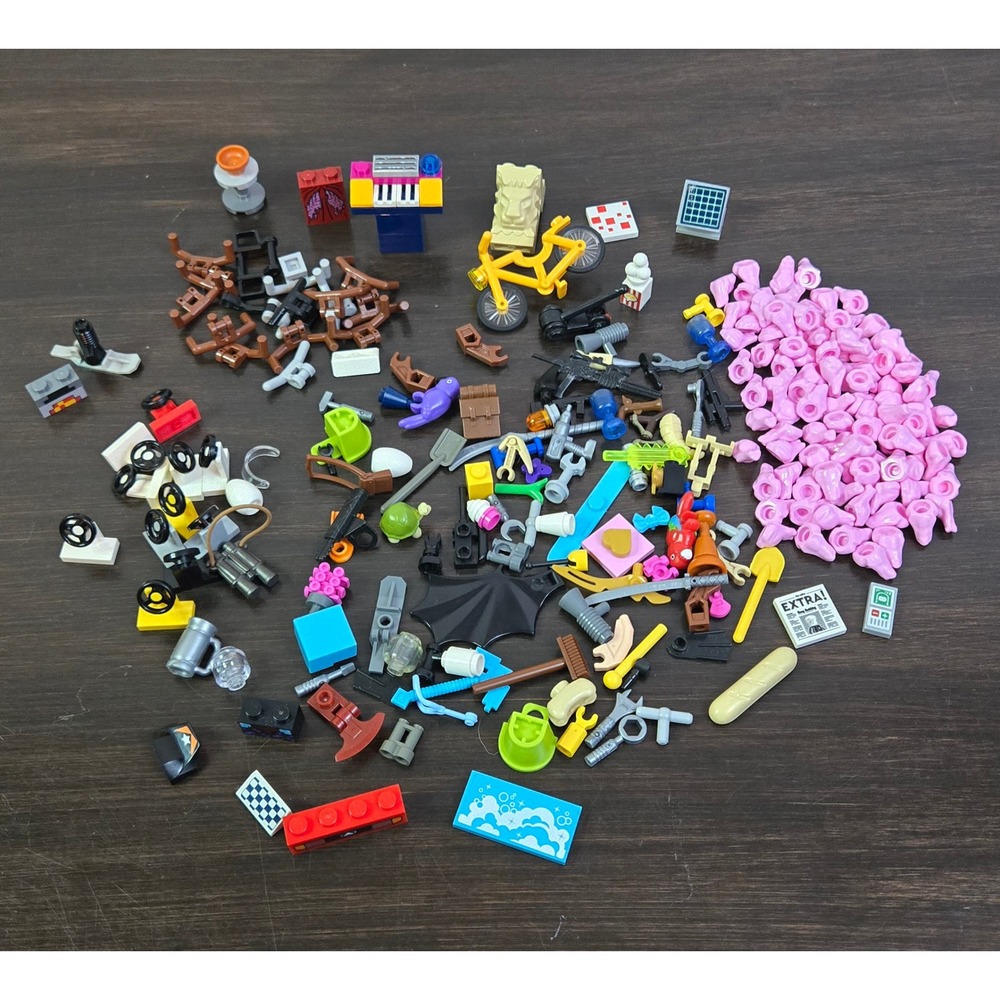 LEGO Minifigure Accessories Lot Yellow Bicycle Pink Frogs Weapons Food